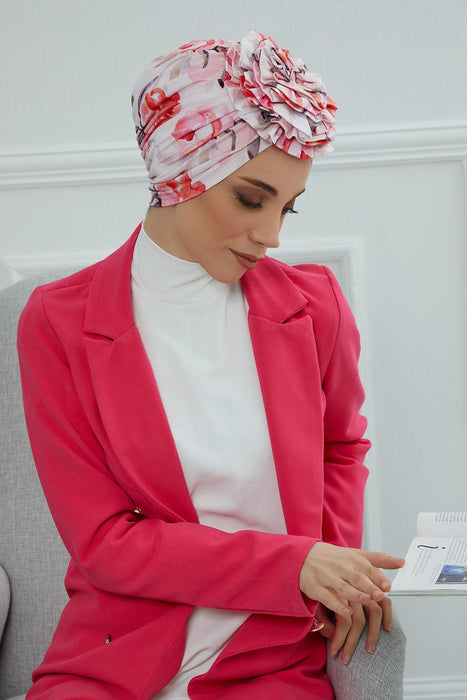 Fashionable High Quality Instant Turban Scarf Head Wrap made from Combed Cotton, Chemo Headwear with Beautiful Rose Patterns,B-21YD Rose Garden