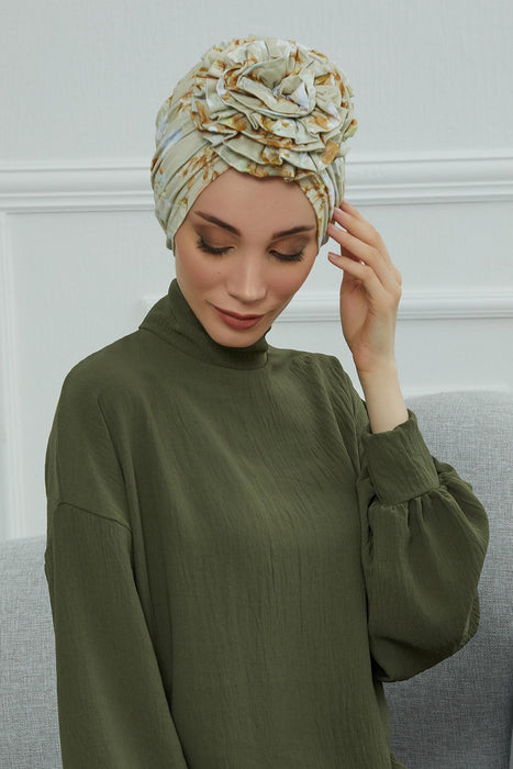 Fashionable High Quality Instant Turban Scarf Head Wrap made from Combed Cotton, Chemo Headwear with Beautiful Rose Patterns,B-21YD Whispering Blooms