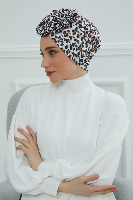 Fashionable High Quality Instant Turban Scarf Head Wrap made from Combed Cotton, Chemo Headwear with Beautiful Rose Patterns,B-21YD Wild Elegance