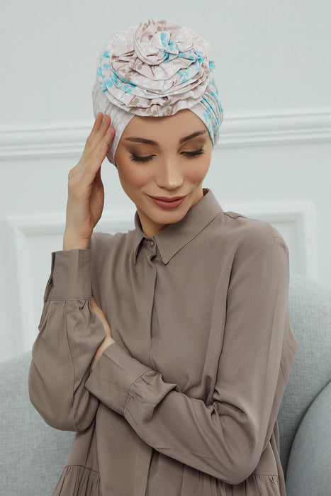 Fashionable High Quality Instant Turban Scarf Head Wrap made from Combed Cotton, Chemo Headwear with Beautiful Rose Patterns,B-21YD Spring Awakening