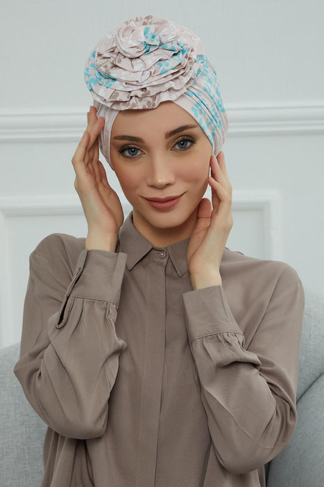 Fashionable High Quality Instant Turban Scarf Head Wrap made from Combed Cotton, Chemo Headwear with Beautiful Rose Patterns,B-21YD Spring Awakening