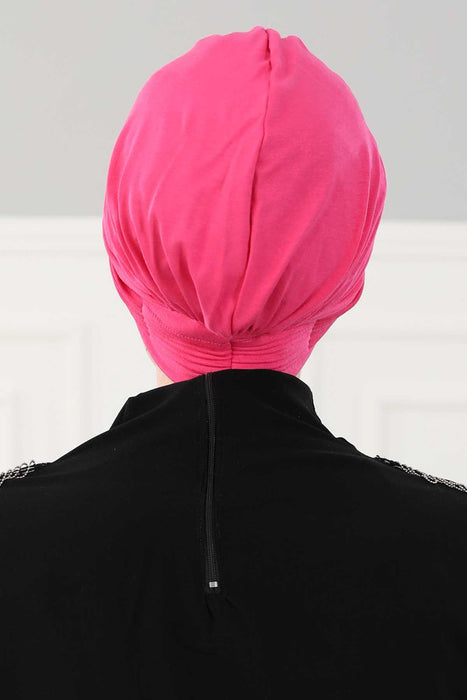 Fashionable Pleated Instant Turban Hijab for Women, Breathable Cotton Stretch Head Cover, High Quality Chemo & Alopecia Headwrap,B-19 Fuchsia