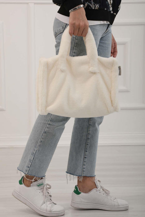 Faux Fur Plush Stylish Handbag for Women,CE-3 Ivory
