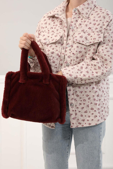 Faux Fur Plush Stylish Handbag for Women,CE-3 Maroon