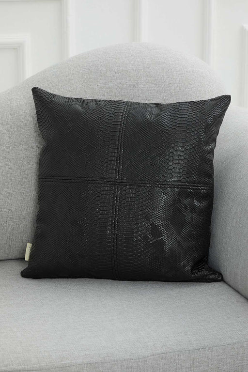 Faux Leather 18x18 Inches Throw Pillow Cover, Shiny Pillow Cover with Modern Design, Beautiful Solid Throw Pillow Cover for Couch,K-142 Black Snake Pattern