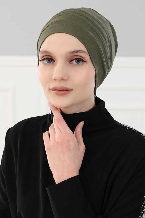 Flexible Instant Turban Bonnet Cap for Women, Plain Color High Quality Cotton Headwrap, Lightweight Cancer Chemo Headwear Turban Cover,B-34 Army Green