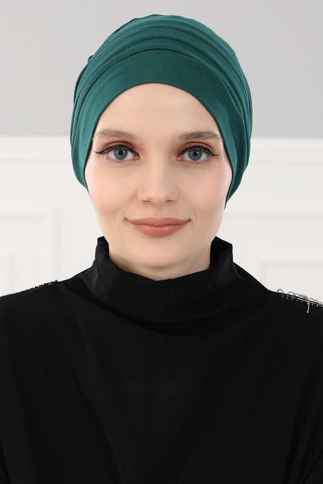 Flexible Instant Turban Bonnet Cap for Women, Plain Color High Quality Cotton Headwrap, Lightweight Cancer Chemo Headwear Turban Cover,B-34 Green
