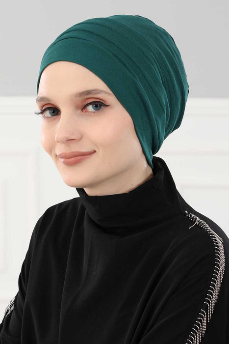 Flexible Instant Turban Bonnet Cap for Women, Plain Color High Quality Cotton Headwrap, Lightweight Cancer Chemo Headwear Turban Cover,B-34 Green