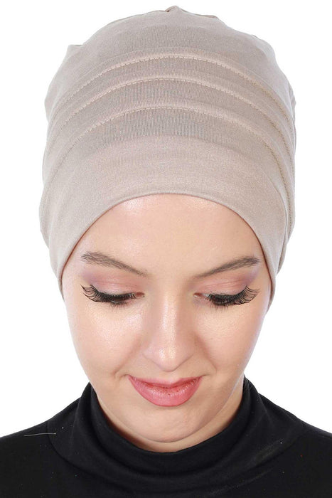 Flexible Instant Turban Bonnet Cap for Women, Plain Color High Quality Cotton Headwrap, Lightweight Cancer Chemo Headwear Turban Cover,B-34 Mink