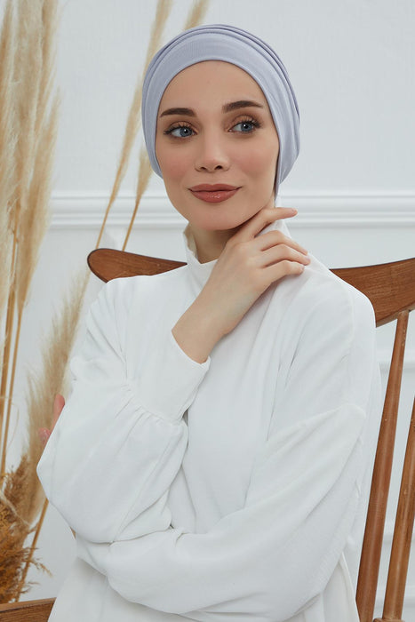Flexible Instant Turban Bonnet Cap for Women, Plain Color High Quality Cotton Headwrap, Lightweight Cancer Chemo Headwear Turban Cover,B-34 Grey 2
