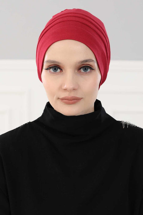 Flexible Instant Turban Bonnet Cap for Women, Plain Color High Quality Cotton Headwrap, Lightweight Cancer Chemo Headwear Turban Cover,B-34 Maroon