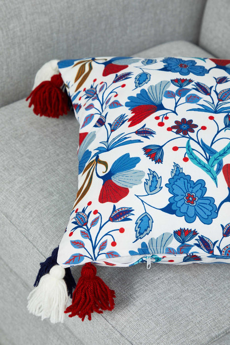 Floral Pillow Cover with Playful Corner Tassels, 18x18 Decorative Refreshing Coastal Botanical Cushion Cover for Chic Home Decor,K-365 Suzani Pattern 13