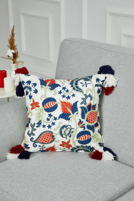 Floral Pillow Cover with Playful Corner Tassels, 18x18 Decorative Refreshing Coastal Botanical Cushion Cover for Chic Home Decor,K-365 Suzani Pattern 19
