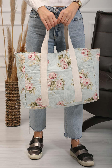 Floral Print Hand Shoulder Cotton Tote Bag Casual Large Capacity Daily Travel Shopping Bag,C-17