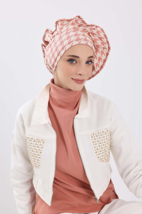 Winter-Turban-Kopftuch im französischen Stil, Winter-Turban für Damen mit Hahnentritt- und Leopardenmuster, elegantes Winter-Kopftuch im französischen Stil, B-79