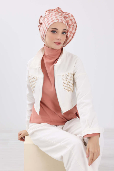 Winter-Turban-Kopftuch im französischen Stil, Winter-Turban für Damen mit Hahnentritt- und Leopardenmuster, elegantes Winter-Kopftuch im französischen Stil, B-79