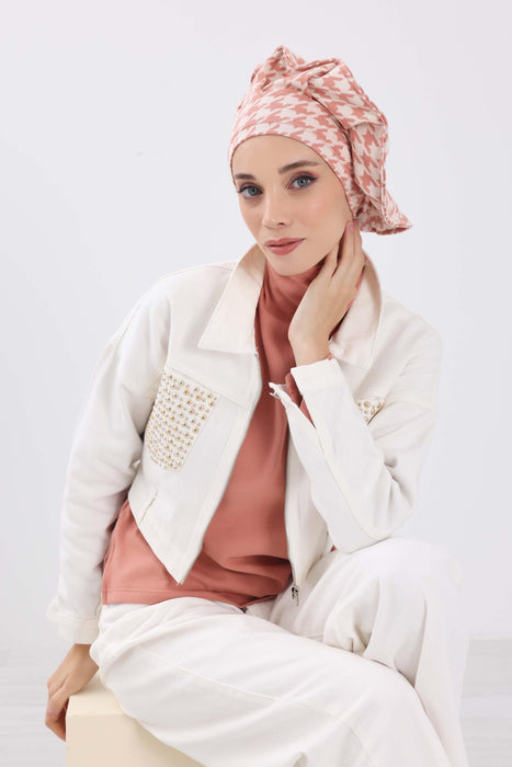 Winter-Turban-Kopftuch im französischen Stil, Winter-Turban für Damen mit Hahnentritt- und Leopardenmuster, elegantes Winter-Kopftuch im französischen Stil, B-79