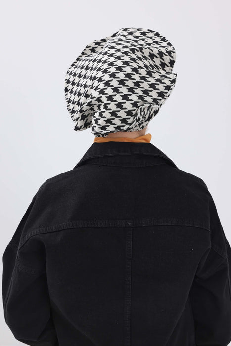 Winter-Turban-Kopftuch im französischen Stil, Winter-Turban für Damen mit Hahnentritt- und Leopardenmuster, elegantes Winter-Kopftuch im französischen Stil, B-79