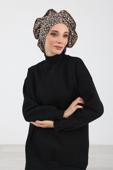 Winter-Turban-Kopftuch im französischen Stil, Winter-Turban für Damen mit Hahnentritt- und Leopardenmuster, elegantes Winter-Kopftuch im französischen Stil, B-79