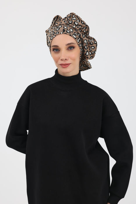 Winter-Turban-Kopftuch im französischen Stil, Winter-Turban für Damen mit Hahnentritt- und Leopardenmuster, elegantes Winter-Kopftuch im französischen Stil, B-79