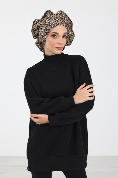 Winter-Turban-Kopftuch im französischen Stil, Winter-Turban für Damen mit Hahnentritt- und Leopardenmuster, elegantes Winter-Kopftuch im französischen Stil, B-79