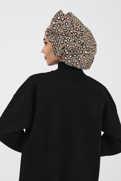 Winter-Turban-Kopftuch im französischen Stil, Winter-Turban für Damen mit Hahnentritt- und Leopardenmuster, elegantes Winter-Kopftuch im französischen Stil, B-79