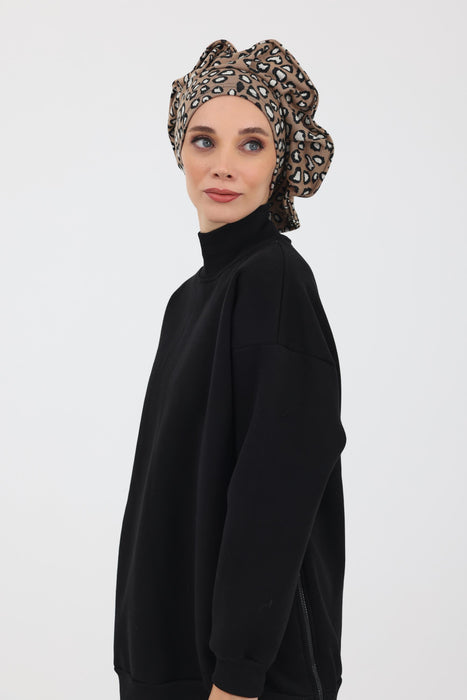 Winter-Turban-Kopftuch im französischen Stil, Winter-Turban für Damen mit Hahnentritt- und Leopardenmuster, elegantes Winter-Kopftuch im französischen Stil, B-79