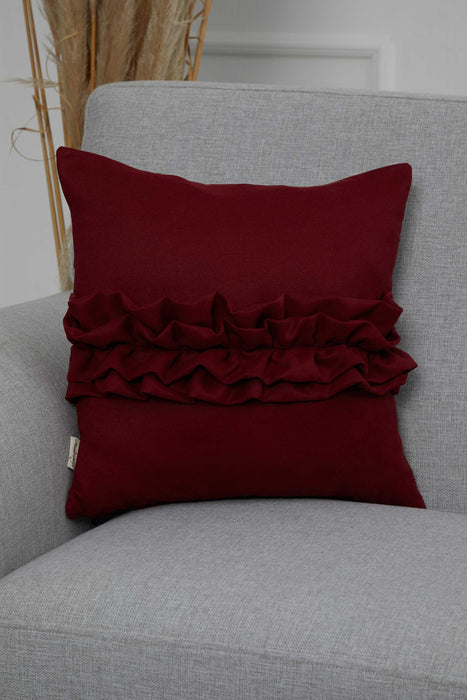 Handcrafted Throw Pillow with Elegant Ruffle Detail, Luxurious Cushion Cover for Living Room or Bedroom Decorations,K-270 Maroon