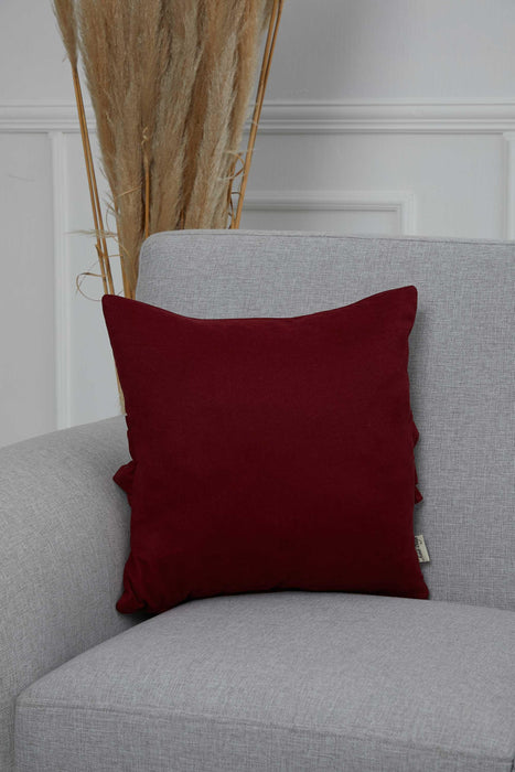 Handcrafted Throw Pillow with Elegant Ruffle Detail, Luxurious Cushion Cover for Living Room or Bedroom Decorations,K-270 Maroon