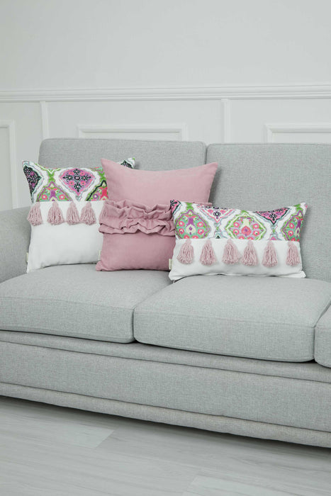 Handcrafted Throw Pillow with Elegant Ruffle Detail, Luxurious Cushion Cover for Living Room or Bedroom Decorations,K-270 Pink