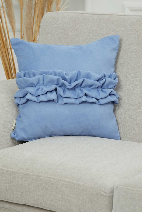 Handcrafted Throw Pillow with Elegant Ruffle Detail, Luxurious Cushion Cover for Living Room or Bedroom Decorations,K-270 Baby Blue