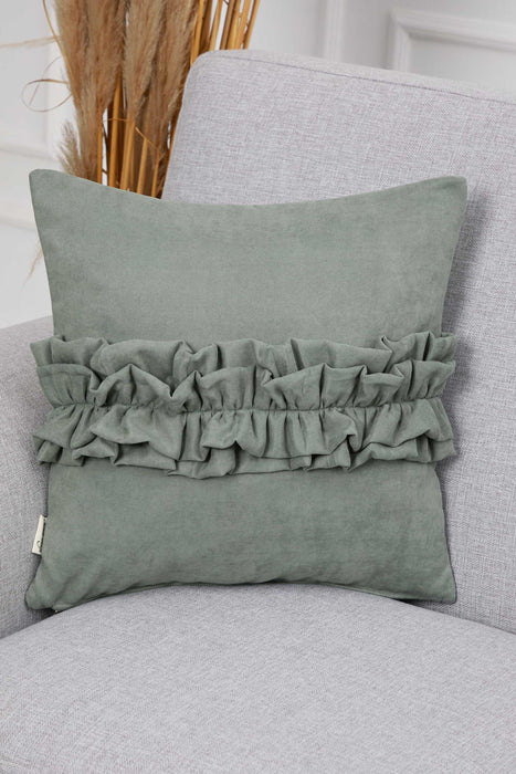 Handcrafted Throw Pillow with Elegant Ruffle Detail, Luxurious Cushion Cover for Living Room or Bedroom Decorations,K-270 Green Almond