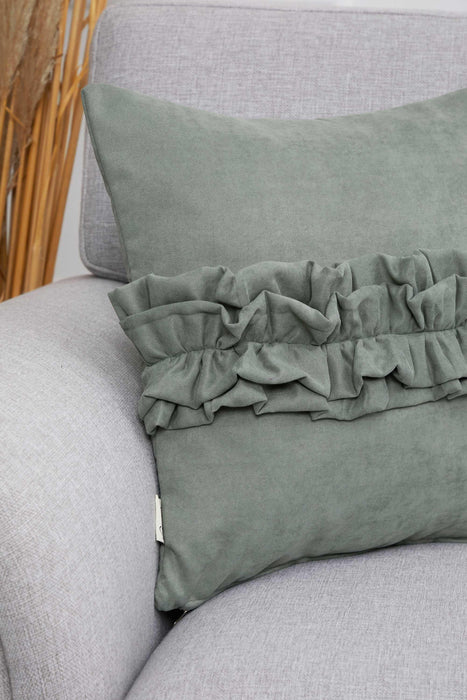Handcrafted Throw Pillow with Elegant Ruffle Detail, Luxurious Cushion Cover for Living Room or Bedroom Decorations,K-270 Green Almond