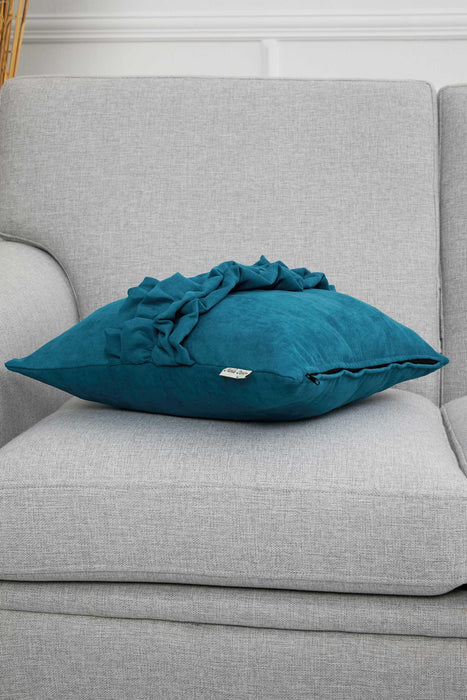 Handcrafted Throw Pillow with Elegant Ruffle Detail, Luxurious Cushion Cover for Living Room or Bedroom Decorations,K-270 Petrol Green