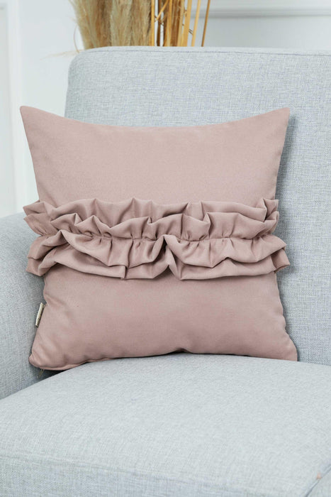 Handcrafted Throw Pillow with Elegant Ruffle Detail, Luxurious Cushion Cover for Living Room or Bedroom Decorations,K-270 Powder