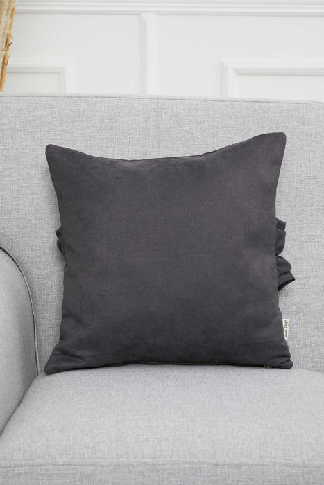 Handcrafted Throw Pillow with Elegant Ruffle Detail, Luxurious Cushion Cover for Living Room or Bedroom Decorations,K-270 Grey