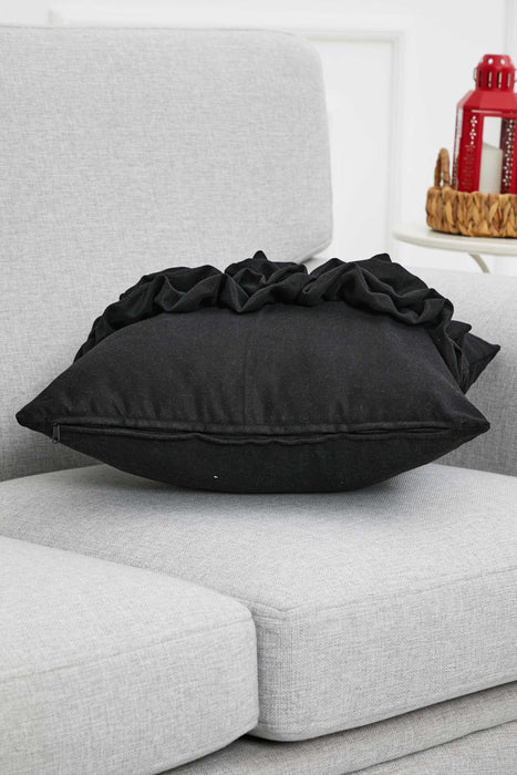 Handcrafted Throw Pillow with Elegant Ruffle Detail, Luxurious Cushion Cover for Living Room or Bedroom Decorations,K-270 Black