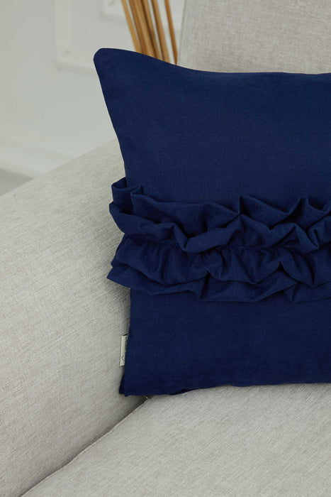 Handcrafted Throw Pillow with Elegant Ruffle Detail, Luxurious Cushion Cover for Living Room or Bedroom Decorations,K-270 Blue