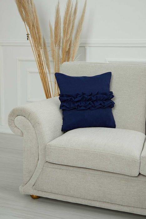 Handcrafted Throw Pillow with Elegant Ruffle Detail, Luxurious Cushion Cover for Living Room or Bedroom Decorations,K-270 Blue