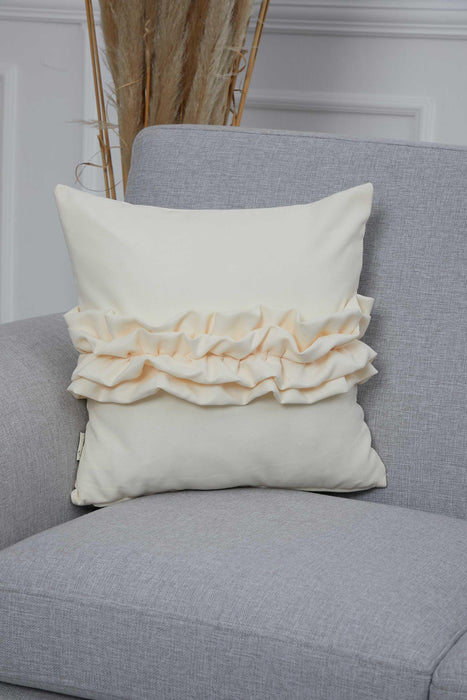 Handcrafted Throw Pillow with Elegant Ruffle Detail, Luxurious Cushion Cover for Living Room or Bedroom Decorations,K-270 Ecru