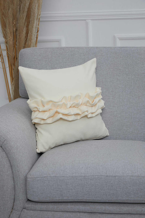 Handcrafted Throw Pillow with Elegant Ruffle Detail, Luxurious Cushion Cover for Living Room or Bedroom Decorations,K-270 Ecru