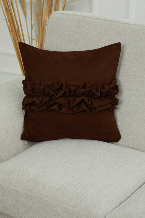 Handcrafted Throw Pillow with Elegant Ruffle Detail, Luxurious Cushion Cover for Living Room or Bedroom Decorations,K-270 Brown