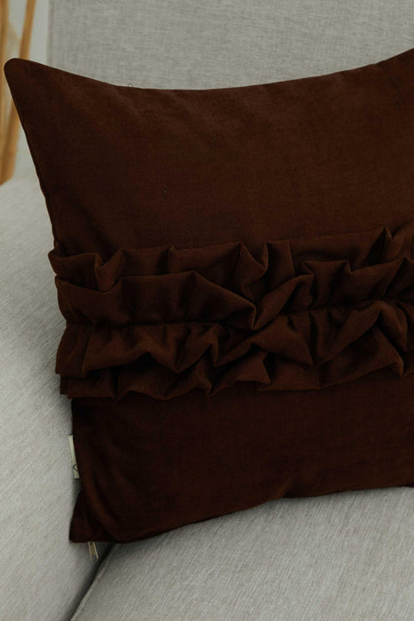 Handcrafted Throw Pillow with Elegant Ruffle Detail, Luxurious Cushion Cover for Living Room or Bedroom Decorations,K-270 Brown