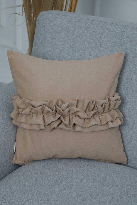 Handcrafted Throw Pillow with Elegant Ruffle Detail, Luxurious Cushion Cover for Living Room or Bedroom Decorations,K-270 Mink