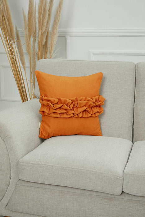 Handcrafted Throw Pillow with Elegant Ruffle Detail, Luxurious Cushion Cover for Living Room or Bedroom Decorations,K-270 Orange