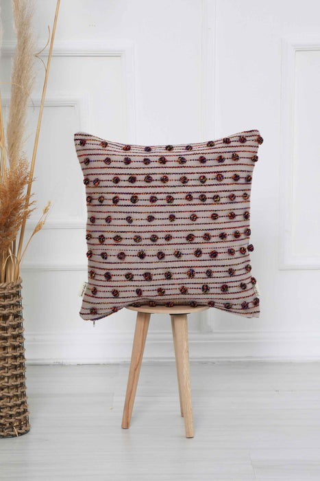 Hand Knotted Decorative Wool Throw Pillow Cover Traditional Anatolian Hand Loom Woven Handcrafted 45x45 cm Cushion Cover,K-242 Multicolored