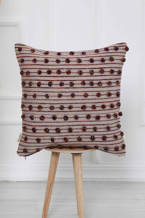 Hand Knotted Decorative Wool Throw Pillow Cover Traditional Anatolian Hand Loom Woven Handcrafted 45x45 cm Cushion Cover,K-242 Multicolored