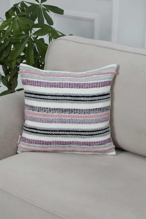 Decorative Throw Pillow Cover with Horizontal Stripes, Traditional Anatolian Hand Loom Woven 18x18 Inches Cushion Cover for Couch,K-260 Multicolor-Beige