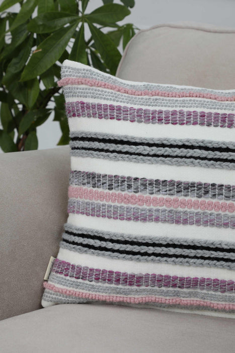 Decorative Throw Pillow Cover with Horizontal Stripes, Traditional Anatolian Hand Loom Woven 18x18 Inches Cushion Cover for Couch,K-260 Multicolor-Beige