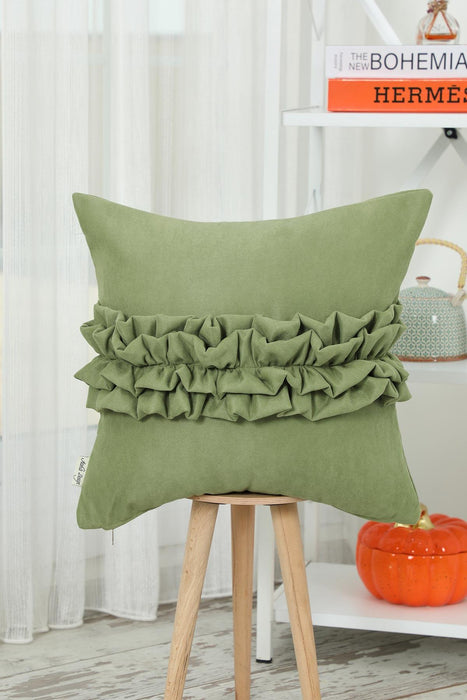 Handcrafted Throw Pillow with Elegant Ruffle Detail, Luxurious Cushion Cover for Living Room or Bedroom Decorations,K-270